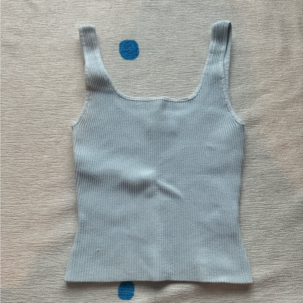 Aritzia Babaton Sculpt Knit Squareneck Tank in Cruise Blue. Size small.